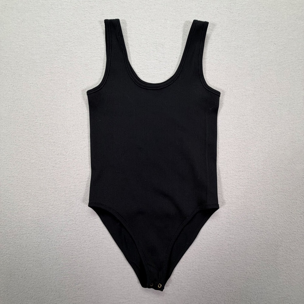 Inlyric Womens Bodysuit Slim Fit Black Ribbed Scoop Neck Sleeveless Size M